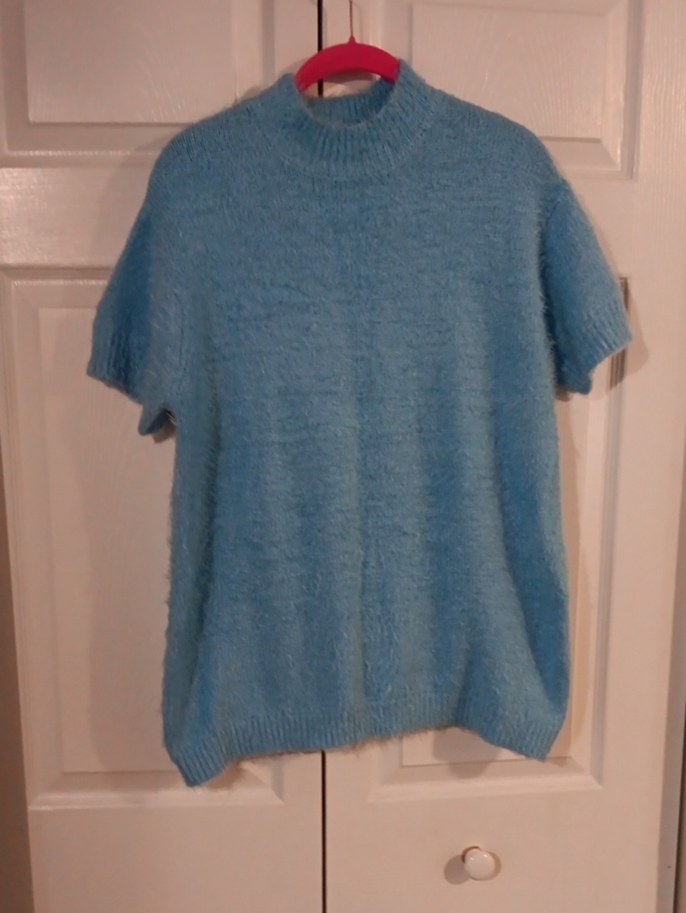 Ladies Short-Sleeve Mock Neck  Fuzzy Sweater